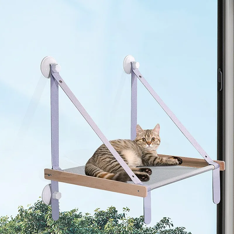 Cat Bed Window Hanging Pet Cats Hammock Wooden Pet Bed Kitten Climbing Frame Sunny Window Seat Nest Bearing 20kg Cat Accessories