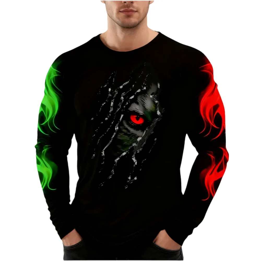 Flame Scratch Herren 3D-Druck Herbst Casual Rundhals Langarm T-Shirt Outdoor Sport Party Casual Hip-Hop Street Trend Top – Detail 11