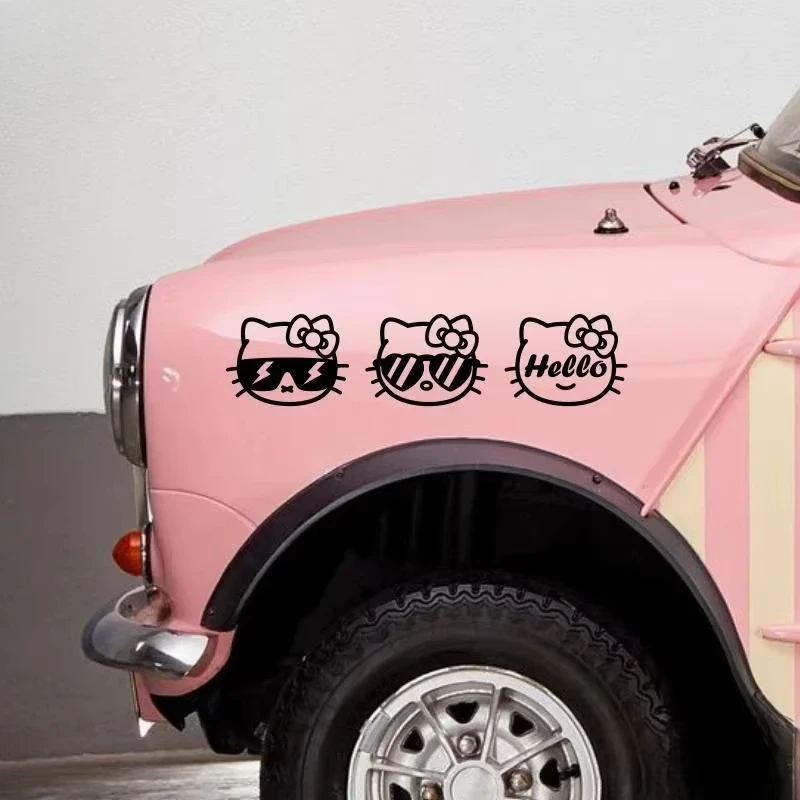 

HelloKitty Car Cartoon Car Stickers 3 Cat Faces Body Door Rear Windshield Decoration Kawaii Stickers Car Decoration