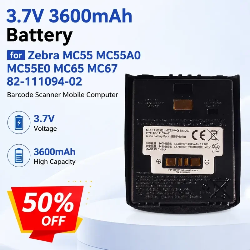 3.7V 3600mAh Battery for Zebra MC55 MC55A0 MC55E0 MC65 MC67 82-111094-02 Barcode Scanner Mobile Computer