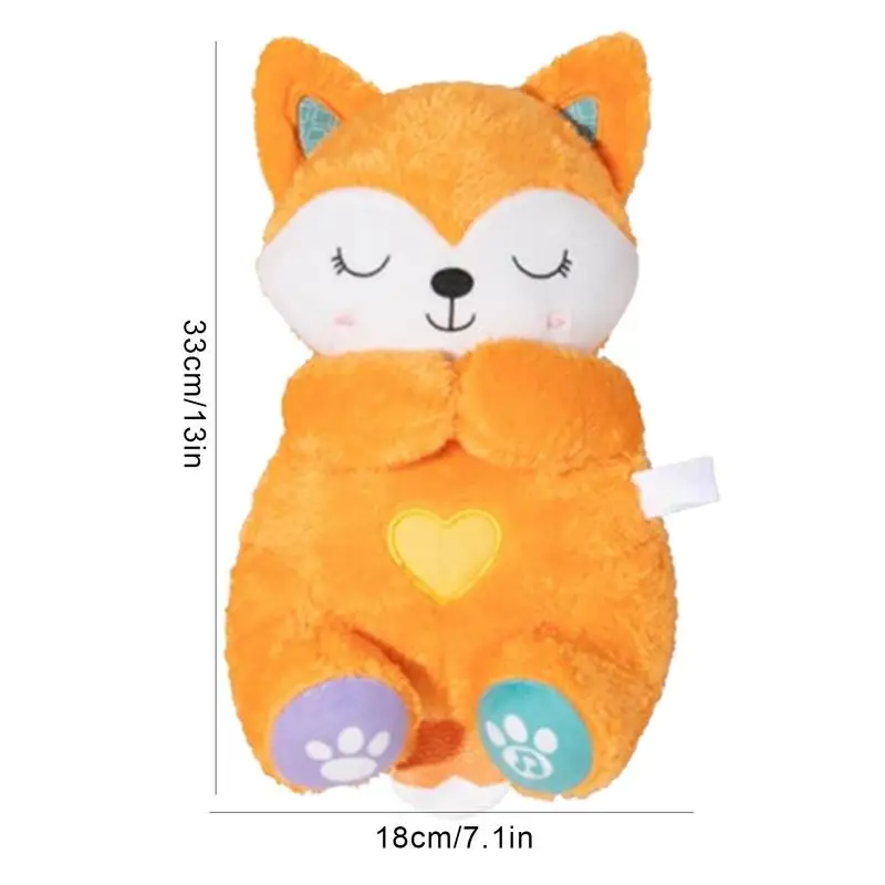 Música de pelúcia Fox Toy para crianças, efeito de respiração Stuffed Animal Huggable Plushies, Light Up Cartoon Doll, Kids Gifts, 33cm