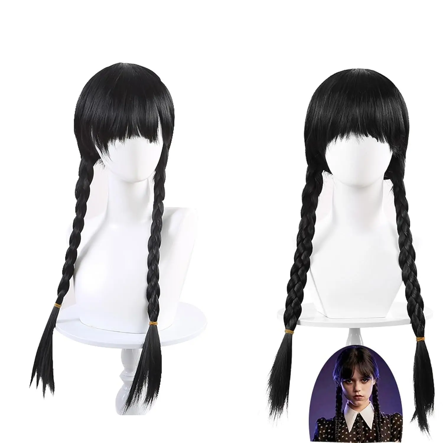 Parrucche di Halloween Mercoledì Parrucca Cosplay per ragazze Parrucca Treccia nera Lunga intrecciata nera diritta