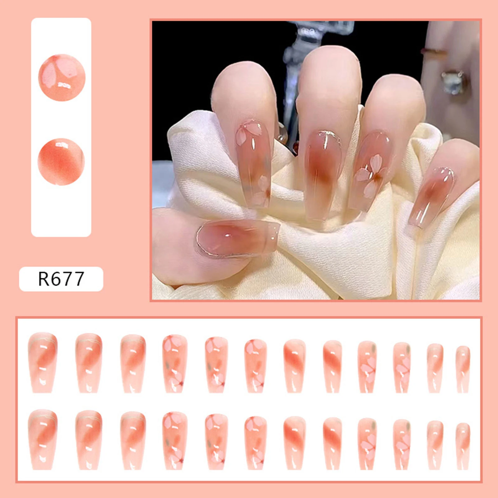 Sweet Pink Smudging Press-on Nails Ultra-flexible Long Lasting Fake Nails for Girlfriend Wife Friends Nail Salon