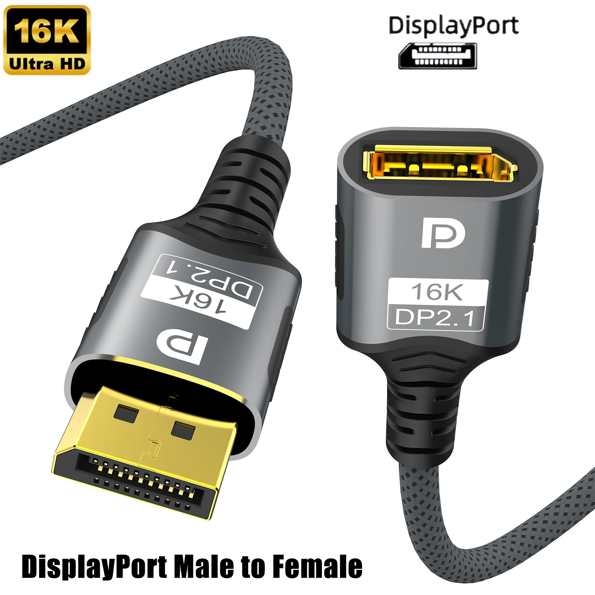 DisplayPort Male to Female Extension Cable 16K DP 2.1 to DisplayPort 54Gbps 16K@30Hz 8K@60Hz For PC TV Laptop Monitor Projector