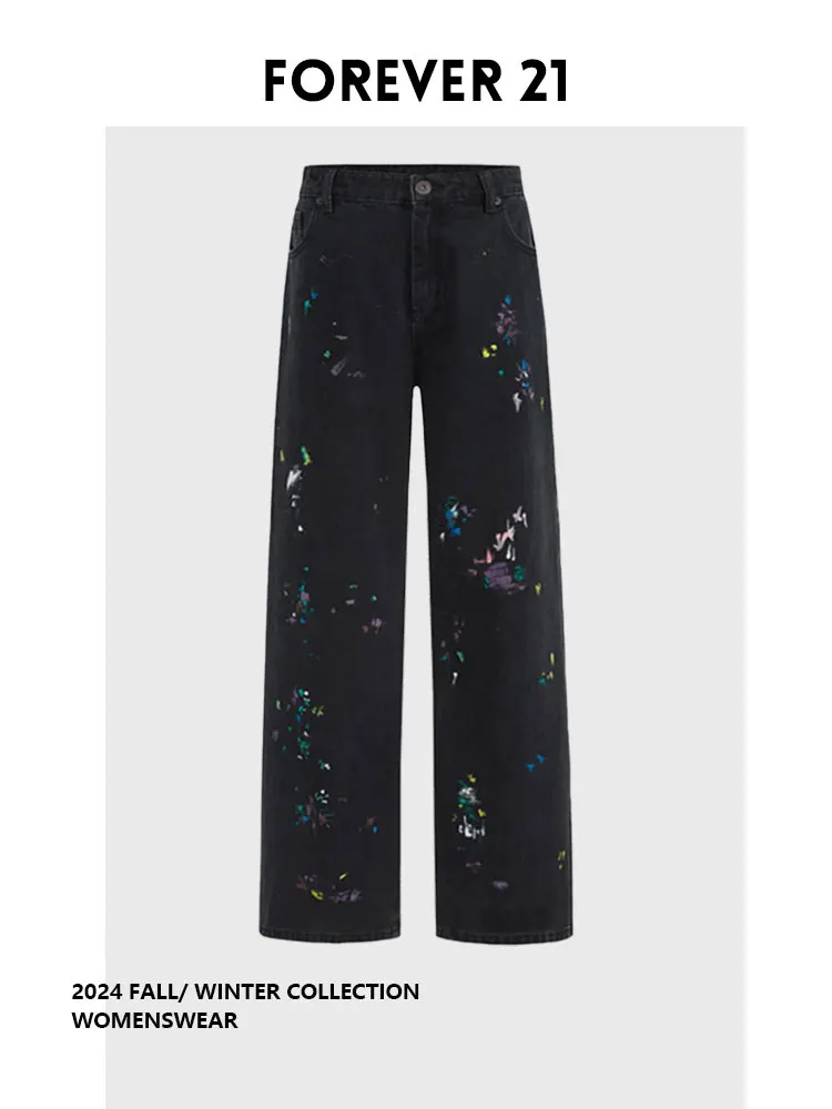 

Forever 2 Unique Trendy High Street Design Straight Leg Jeans Painting Homewn Denim Long Pants for plus Size Women