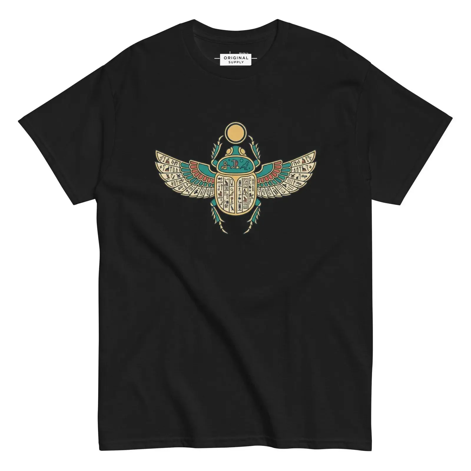 Winged Egyptian Scarab T Shirt Retro Horus Hieroglyph Symbol Ancient Egypt Enthusiast  vintage Washed Slightly