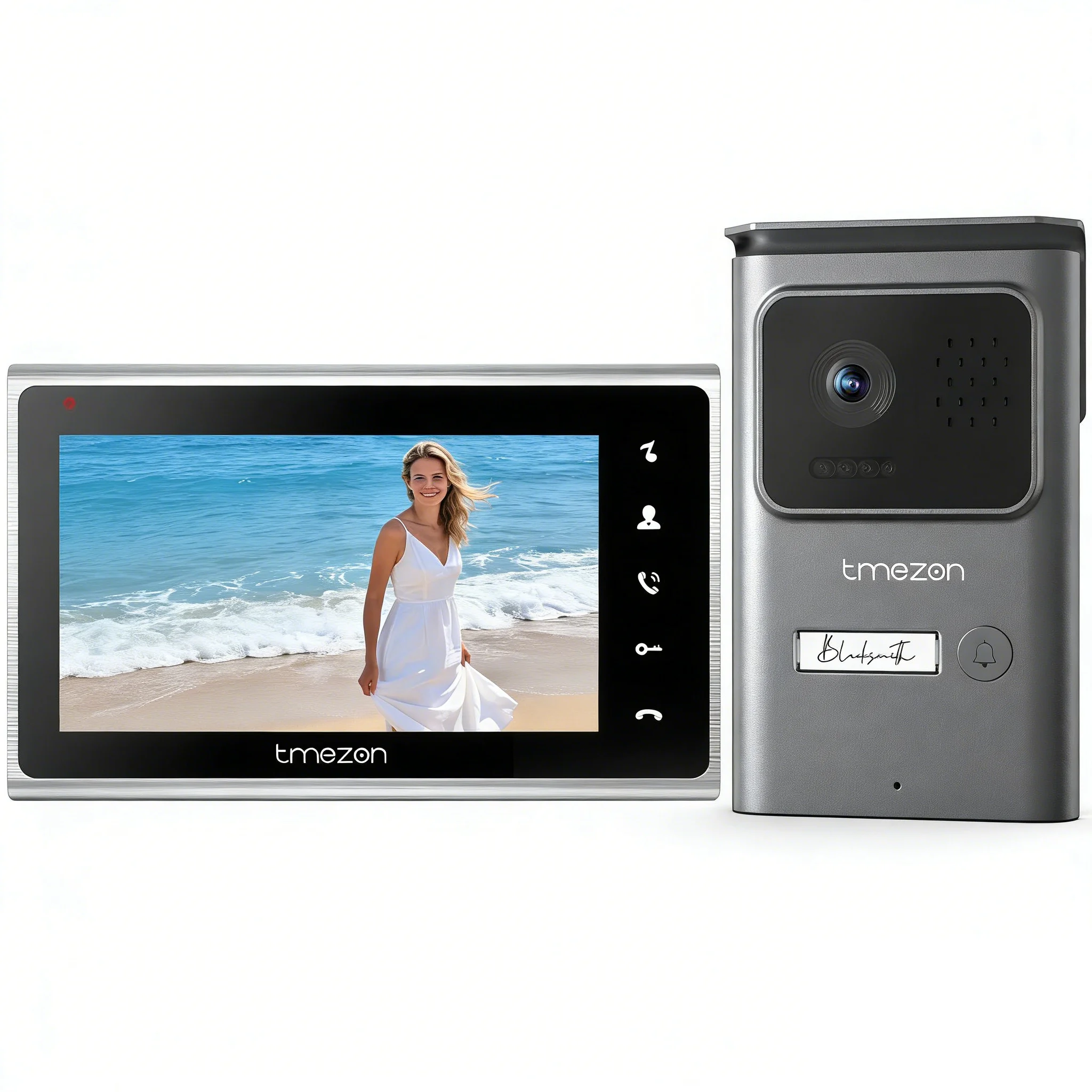 Système d'interphone vidéo à 2 fils TMEZON, moniteur 7 pouces avec sonnette filaire, bouton tactile