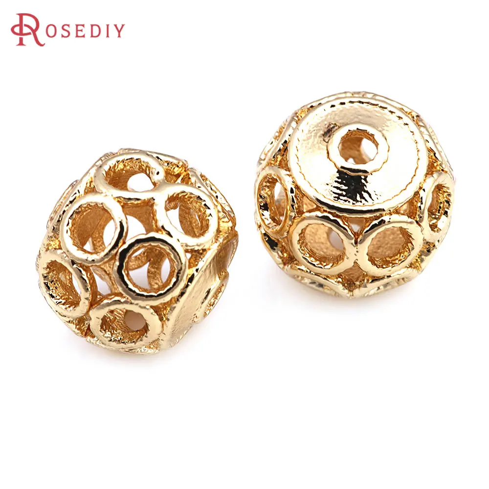 18K Gold Color Brass Hollow Round Spacer Beads Bracelets Beads High Quality Diy Jewelry Making Supplies Necklace Earrings