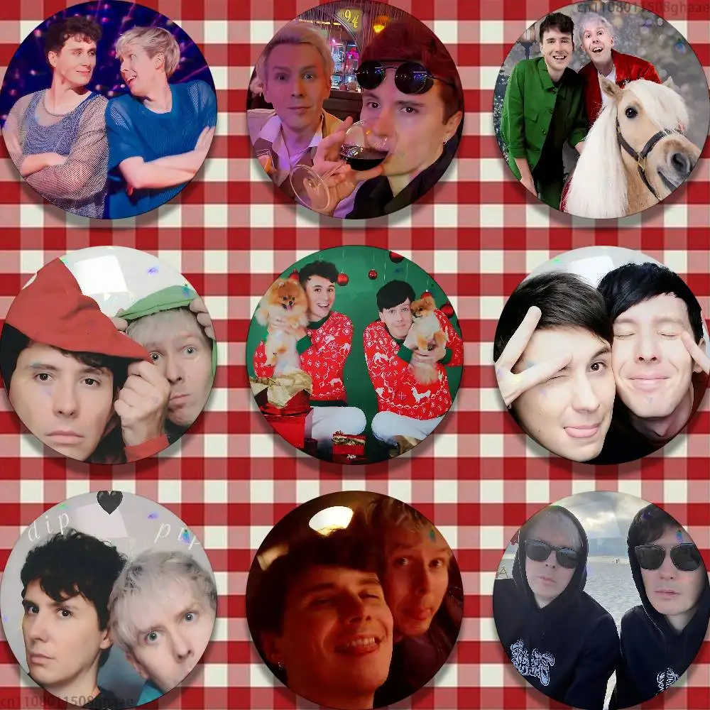 

Dan and Phil 58mm Badge Brooches on Backpack Clothes Handmade Round Enamel Pins for Jewelry