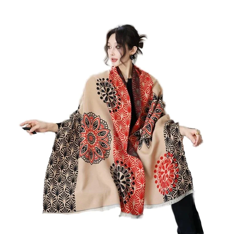 

Fashion Shawl Cashmere Wrap Scarf Women Shawl Scarf Double Sided Warmth Luxury Warm Scarves Floral Women Winter Scart Shawl