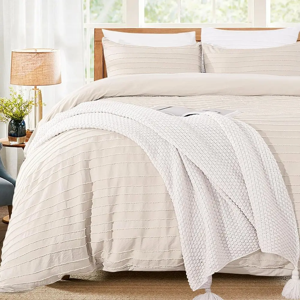 

Duvet Cover King,Beige 3 Pieces Boho Tuted Duvet Cover Set, Sot and Lightweight 100% Washed Microiber Comorter Cover Set or All