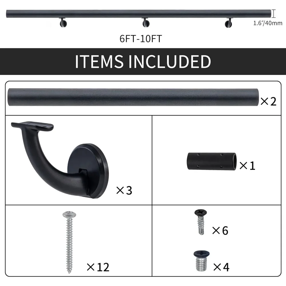 مجموعة درابزين الدرج الداخلي الحديثة من الألومنيوم بطول 7 أقدام، وقضبان أمان للسطح والمحدر، ودرابزين الدرج المثبت على الحائط، ودعامة من سبائك الزنك