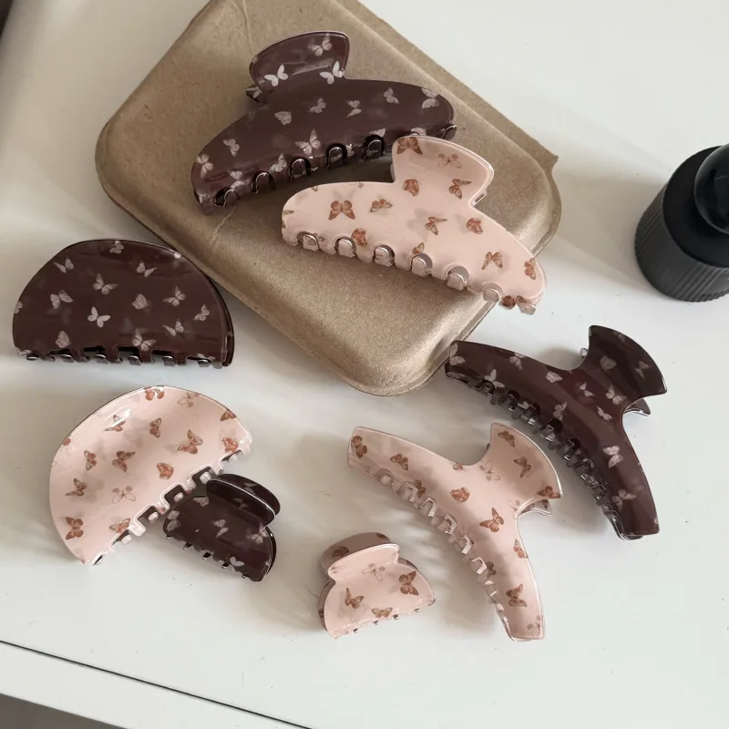 

Korean style pink cute butterfly hair clip for the back of the head, high-end feel shark clip, versatile hair accessory for girl