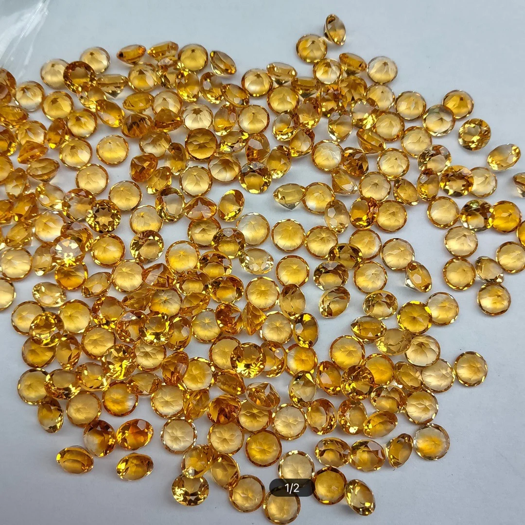 Gemas sueltas de citrino natural al por mayor de fábrica, gemas de 0,5-1 quilates de corte redondo/ovalado amarillo soleado ​ para fabricación de joyas, pendientes, anillos, collares