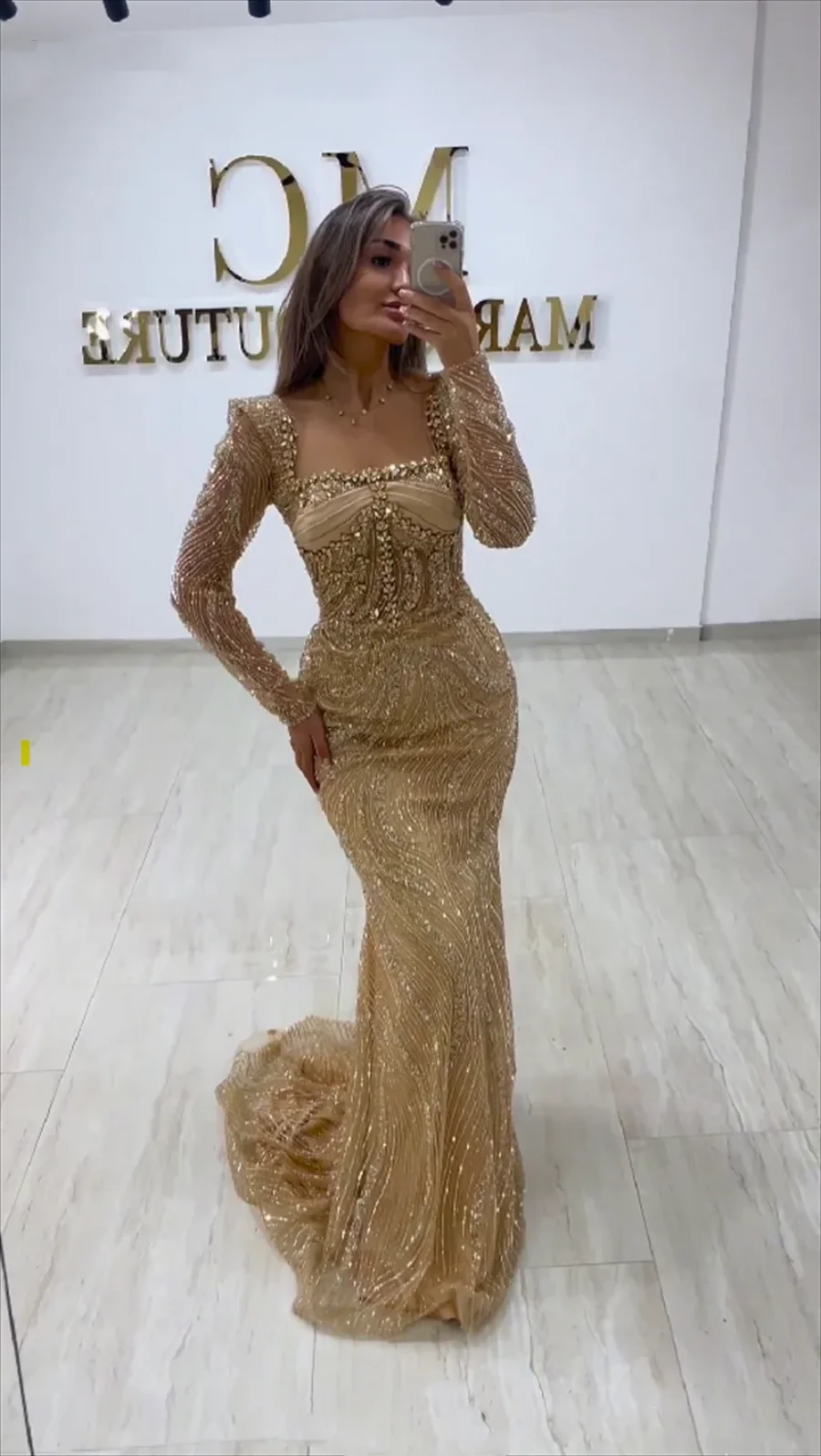 Vestido árabe com lantejoulas glitter, champanhe, gola quadrada, mangas compridas, cristais Aso Ebi formais, vestidos de noivado e baile