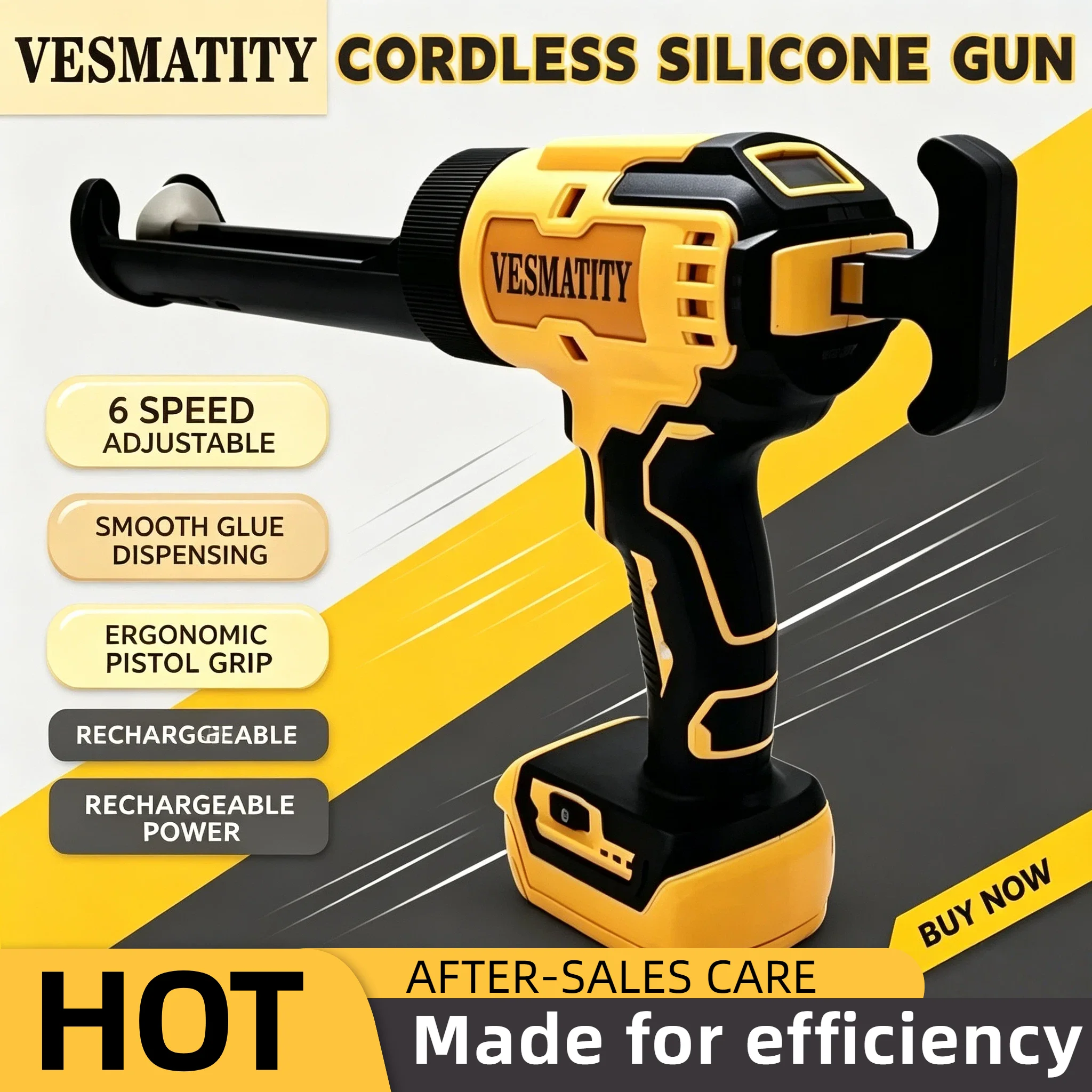 Vesmatity Electric Caulking Gun Cordless 6 Speed Adjustable Doors Windows Glass Sealant Adhesive Glue Tool 18V 20V Battery