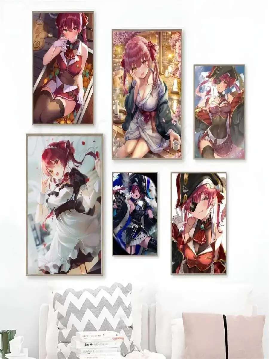 Houshou Marine Hololive Vtuber Anime Poster  Waterproof Wall Art for Coffee House Bar Game Room Decor  pc HighQuality Print Stic