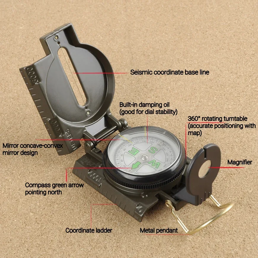 Portable Compass Outdoor Camping Folding Len Compass Green Hiking Survival Trip Precise Navigation Expedition Tool