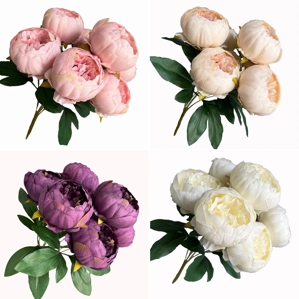 Artificial Peony Silk Flowers Bouquet Fake Flowers Arrangement Vintage Wedding Decoration Home Decor 1 Bunch 7 Head