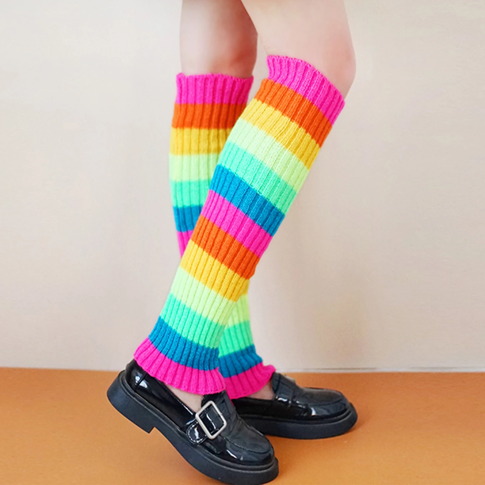 Rainbow Leg Warmers Cute Neon Leg Warmers Boot Loose Thick Socksfor Girls Women Knit Leg Sleeves Party Sports Yoga Streetwear