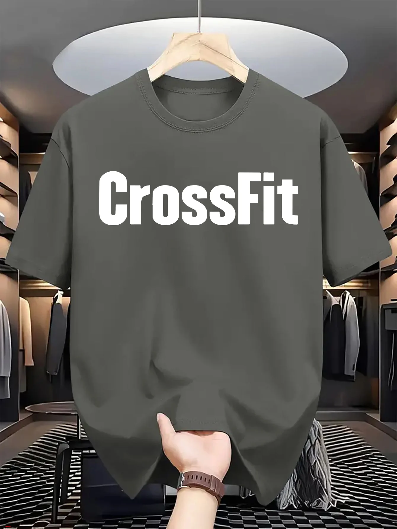 Men's Summer 100% Cotton Casual Loose Crossfit Letter Printed Comfortable Sports Round Neck Short Sleeve T-shirt Top