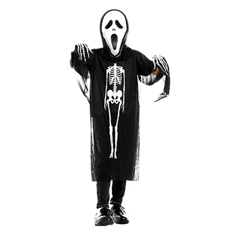 2024 New Halloween Party Cosplay Children Adult Death Black Cloak Cloak Halloween Skull Skeleton Ball Costume Prop Set