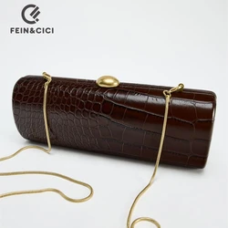Gold metal knot long Box Clutch Bag women evening wedding party cute purse bag handbag coffee color 2024 winter new
