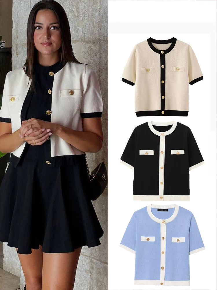 

HH Осенняя женская модная однотонная вязаная куртка в винтажном стиле с круглым вырезом и металлической грудью, обтягивающая уличная одежда