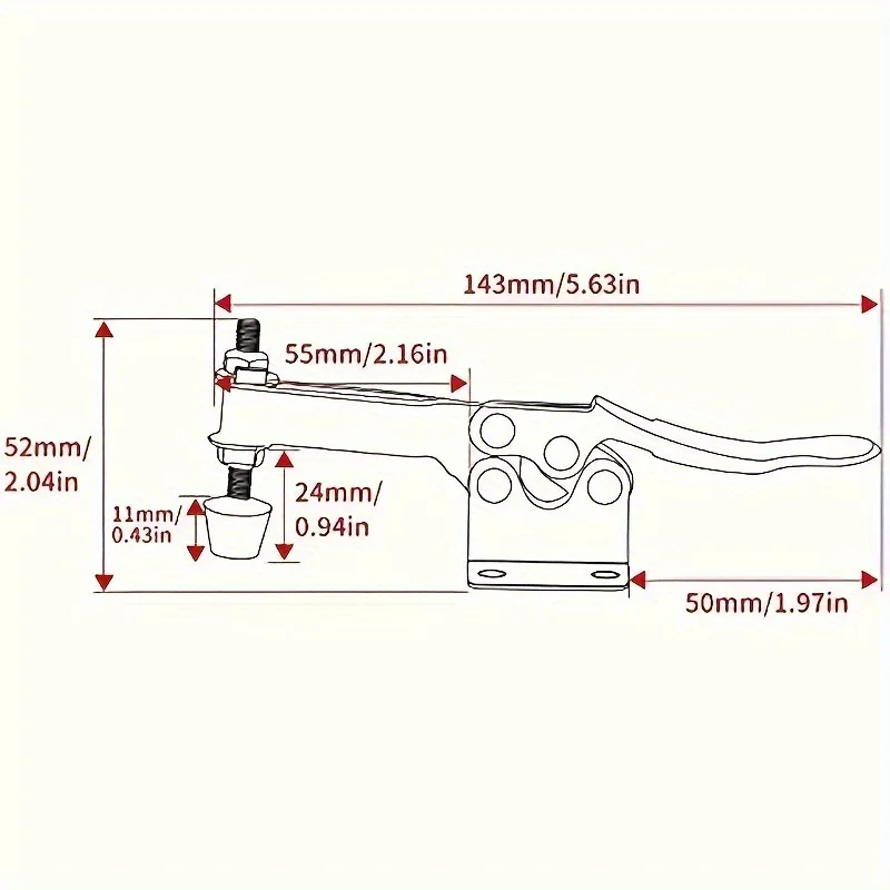 2pcs GH-201B - 100.0KG Heavy-Duty Red Toggle Clamps Quick Release Durable Metal Hand Home Tool Parts Adjustable Swivel Point