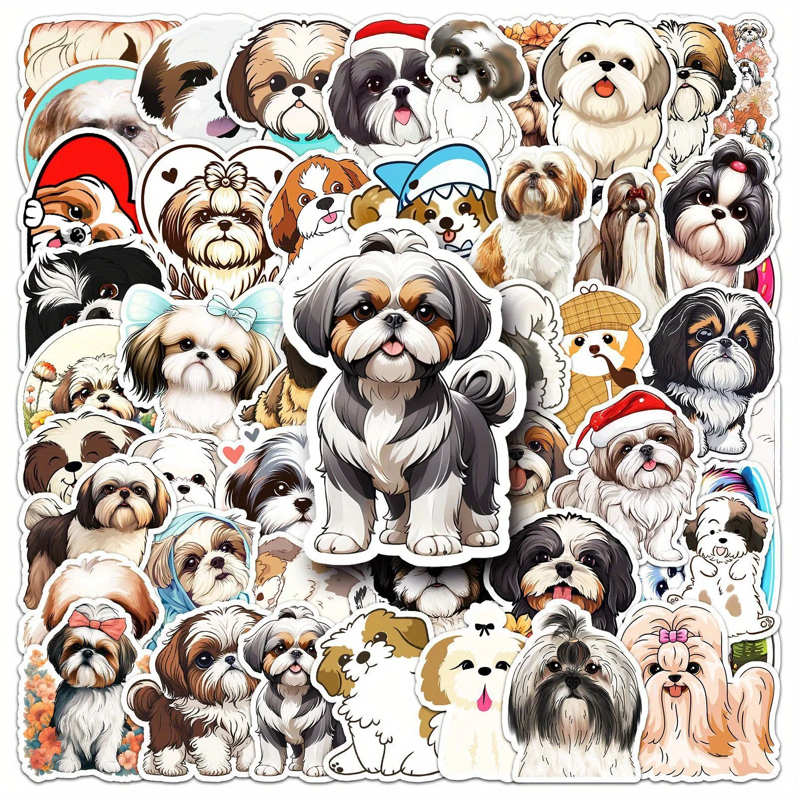50pcs Shih Tzu Graffiti Fun Stickers Decorative Water Bottles, Safety Hats, Luggage, Bicycles, Skateboards