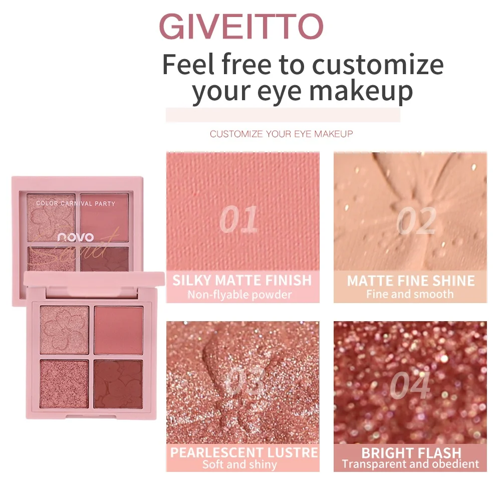 Palette di ombretti a 4 colori: toni opachi e morbidi, lunga durata, trucco occhi, fard, contorni completi e tridimensionali
