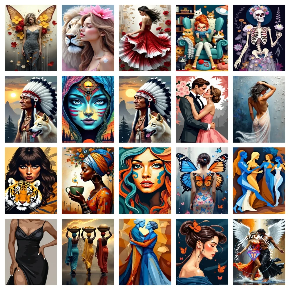 

Woman Portrait Animal AB Diamond Painting Kit Square Round Diamond 5D DIY Mosaic Handmade Art Adult Exquisite Gift Home Decor