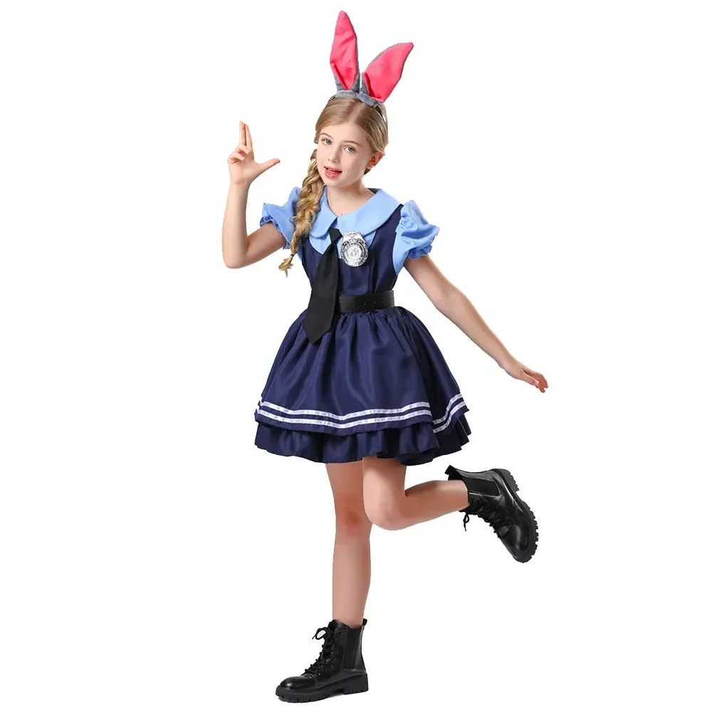 Halloween Kinder Offizier Hase Cosplay Kostüm Cartoon Zoo Fantasy Kostüm Verkleidung für Kinder Mädchen Polizei Uniform Kostüm