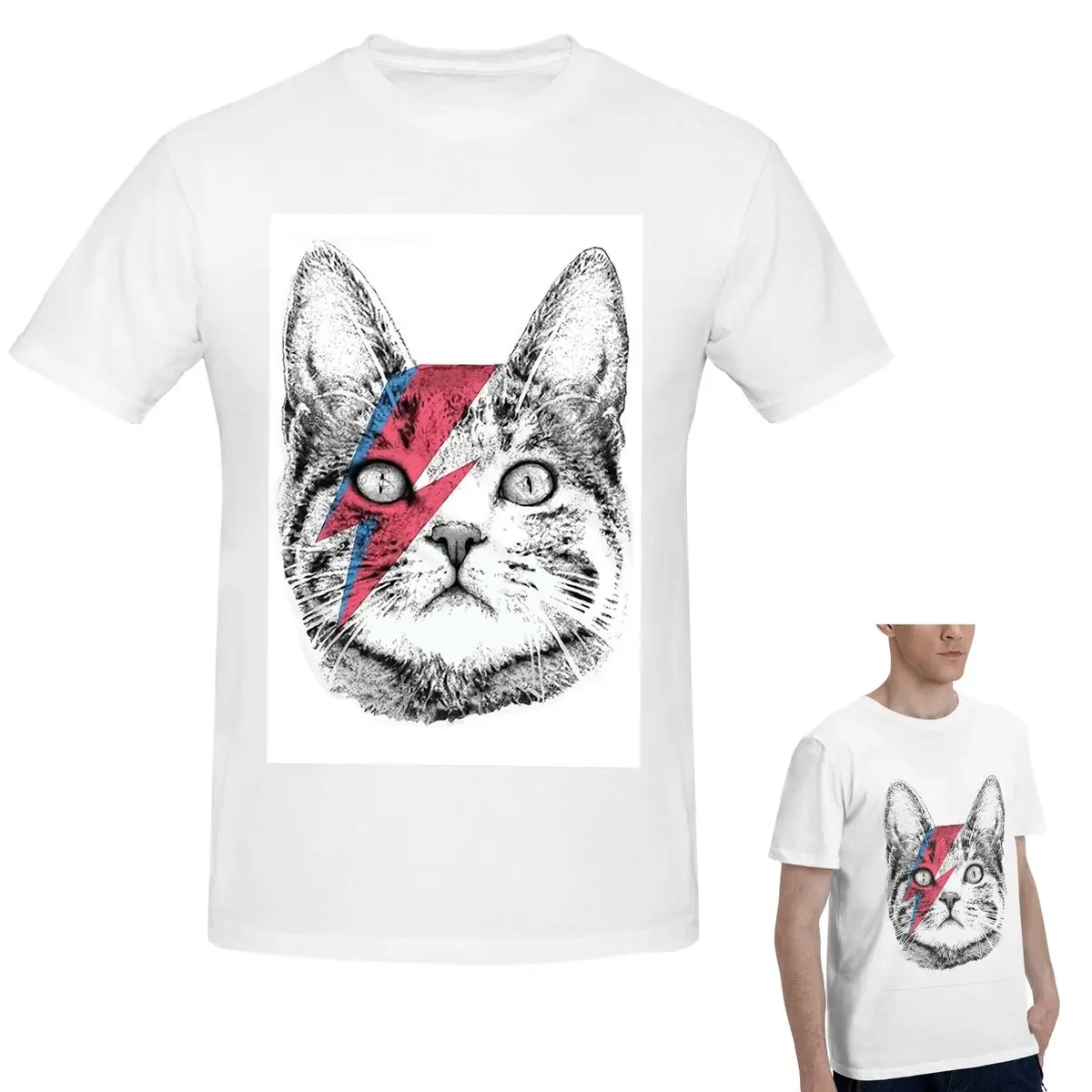 Футболка из 100% хлопка Ziggy Stardust Cat, David Bowie, Wo, мужская модная футболка большого размера, мужские летние рубашки с круглым вырезом, топы S-6XL Футболка из 100% хлопка Ziggy Stardust Cat, David Bowie, Wo, мужская модная футболка большого размера, мужские летние рубашки с круглым вырезом, топы S-6XL