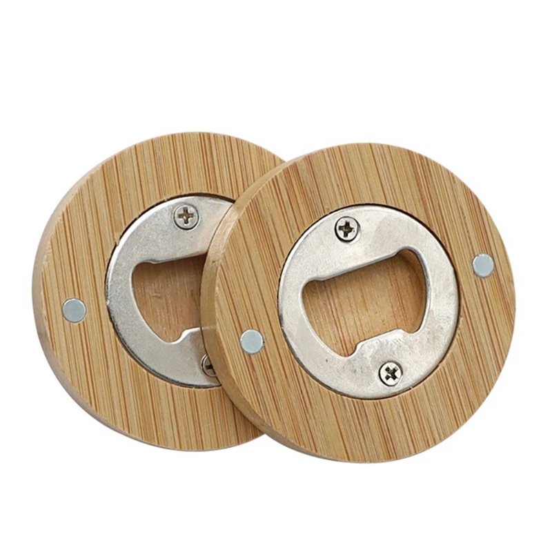 BMBY-30PCS DIY Bamboo Round Shape Bottle Openers Coaster Fridge Magnet Refrigerator Sticker Bar Decoration Beer Bottle Opener