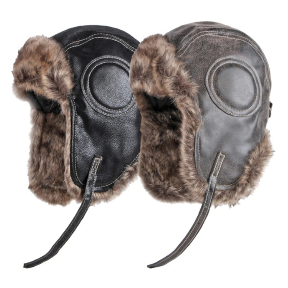 

HT4877 Russian Hat Unisex Thick Warm Winter Fur Hat for Men Women Windproof Leather Hat Male Female Snow Ski Trapper Earflap Cap