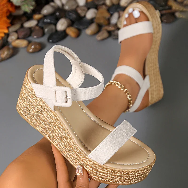 

Summer Shoes Chunky Wedges Sandals Women 2025Plus Size 35-42 Thick Paltform Sandles Woman Ankle Strap High Heels Sandalias Mujer