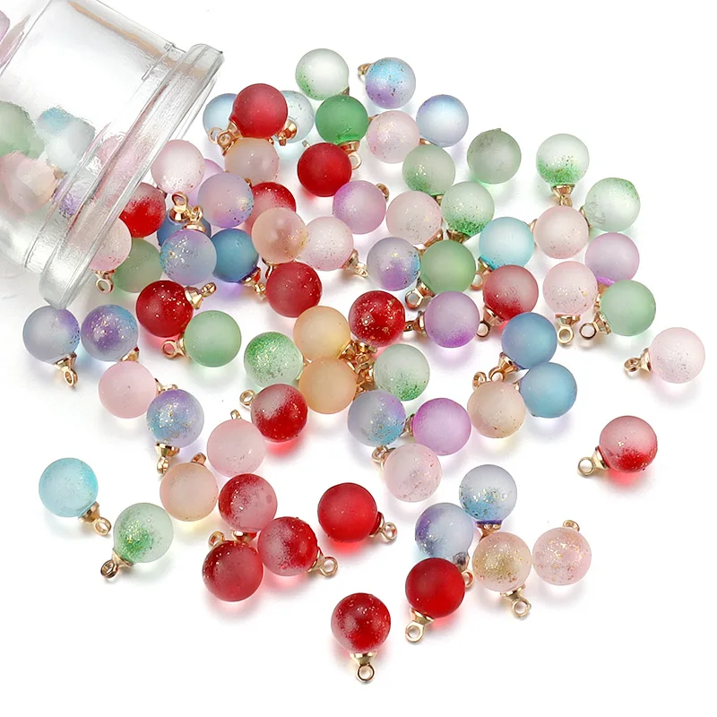 30pcs/lot Glass Bead Charms Pendant 8mm Coloured Golden Dot Round Ball Beads Pendants For DIY Jewelry Making Earring Necklace
