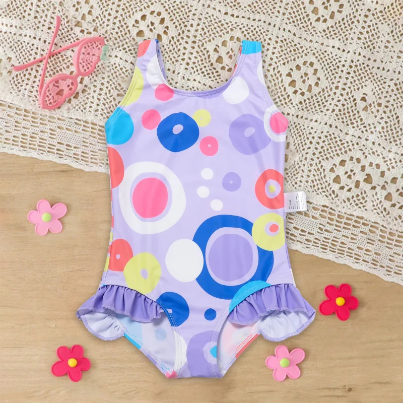 

New Style Girls' One-Piece Swimsuit with Circle Pattern for Children Baby Girls Comfortable Skin-Friendly Swimwear
