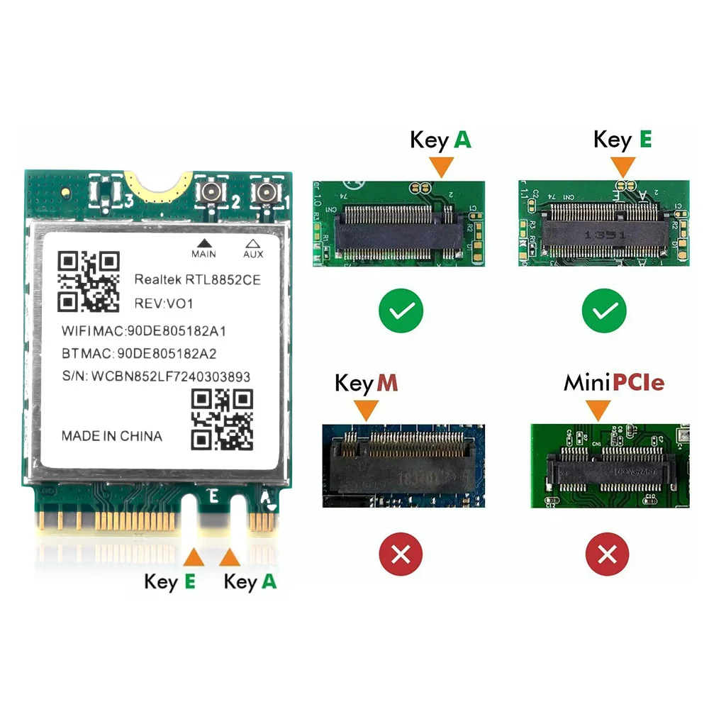 Wi-Fi 6E Realtek RTL8852CE Сетевая карта Wi-Fi 5374 Мбит/с BT5.3 802.11AX M.2 Беспроводной Wi-Fi адаптер AX5400 2,4G/5G/6GHz для Win 10/11