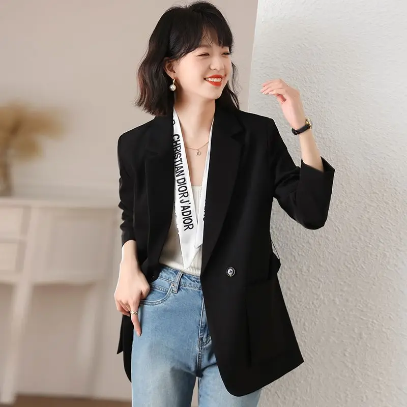 Office Ladies Coat Long Sleeve Single-breasted Office Lady Business Casual Lapel Neck Elegant Blazer Outerwears Clothes