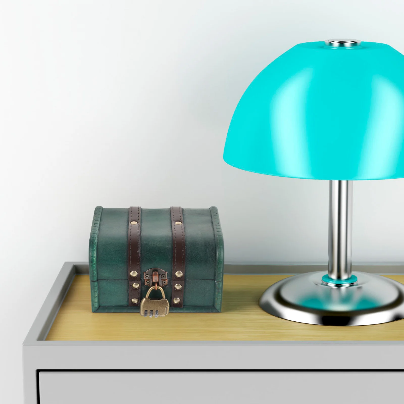 

Wooden Treasure Chest Jewelry Box Organizer Exquisite Appearance Smooth Surface Sturdy Bedroom Office Decor