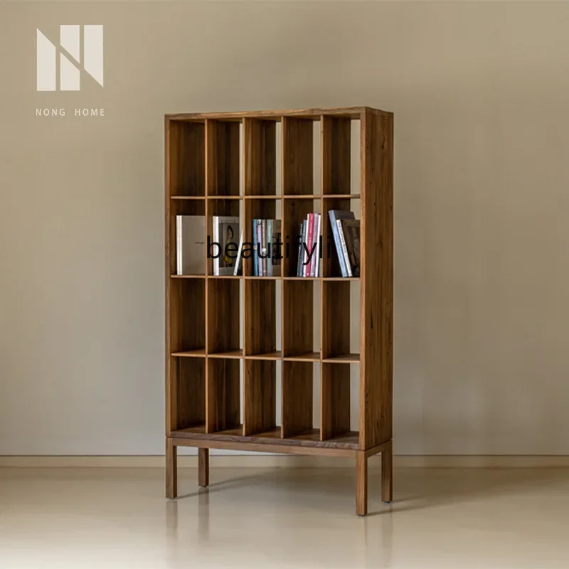 Modern wabi-sabi wind solid wood bookshelf study single bookcase simple shelf household storage combined cabinet