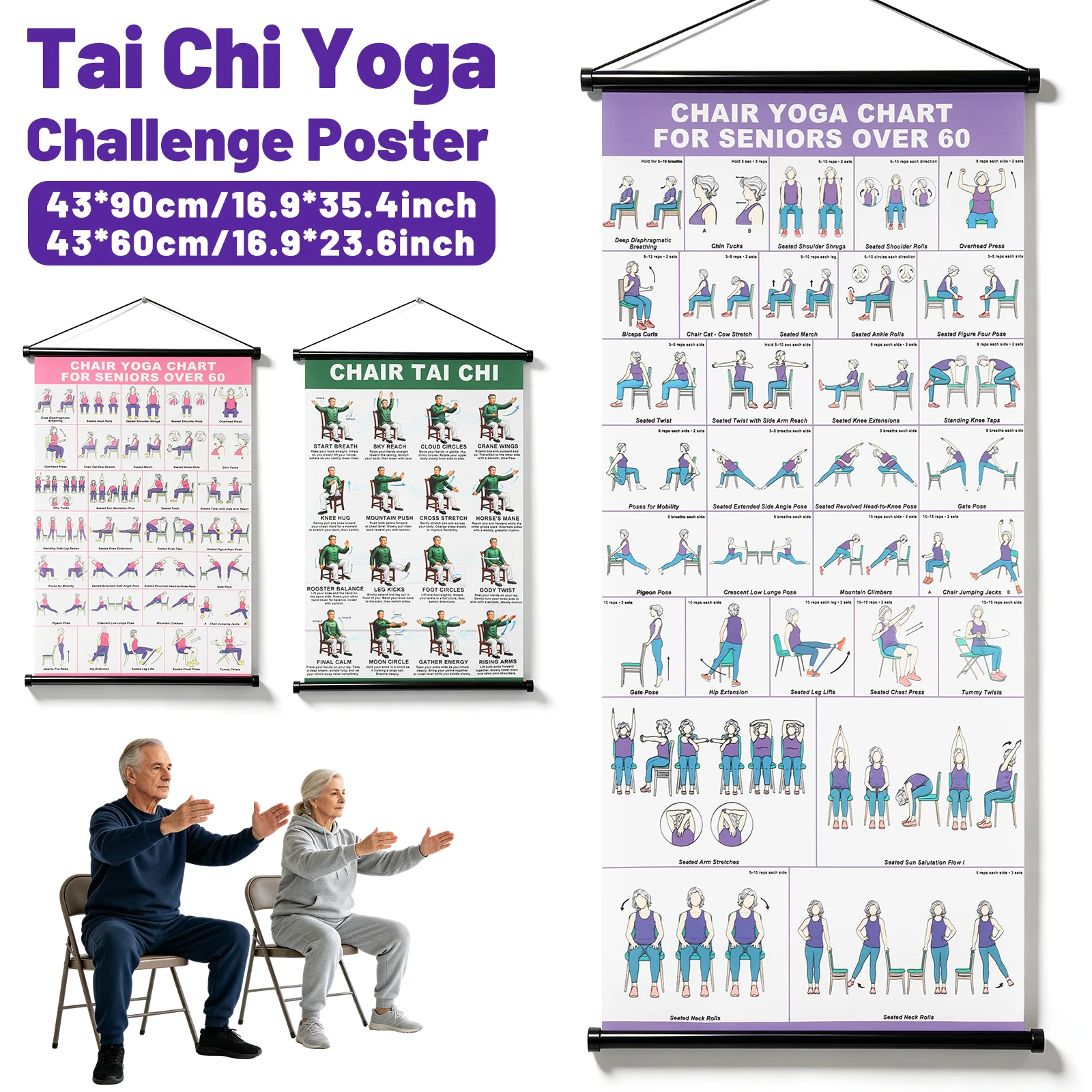 Chair Tai Chi Yoga Workout Poster Canvas Wall Chart for Senior Over 60  Chair Tai Chi Yoga Workout Poster  Chair Yoga Poster