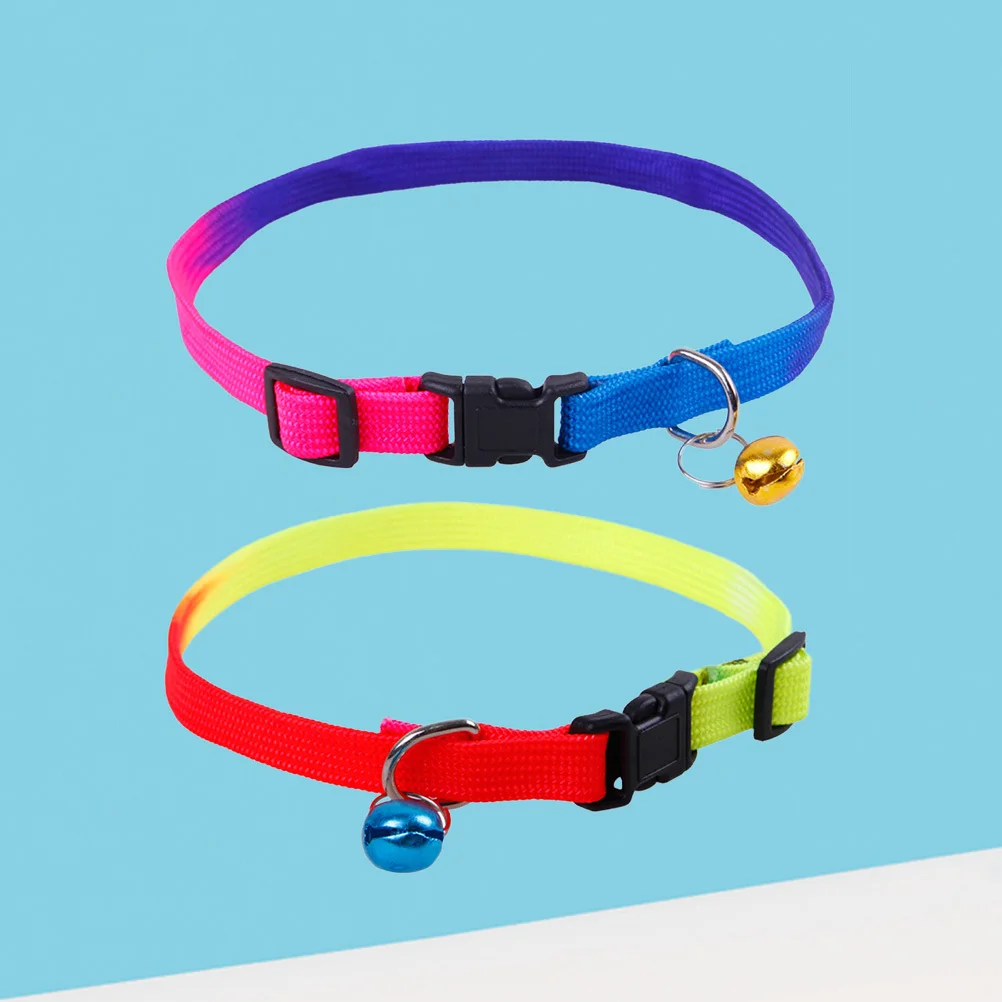 

2pcs Rainbow Pet Collar With Bell Adjustable For Dog Cat Durable Loud Bell Sound Fashion Cute Pet Accessories Dog Collar