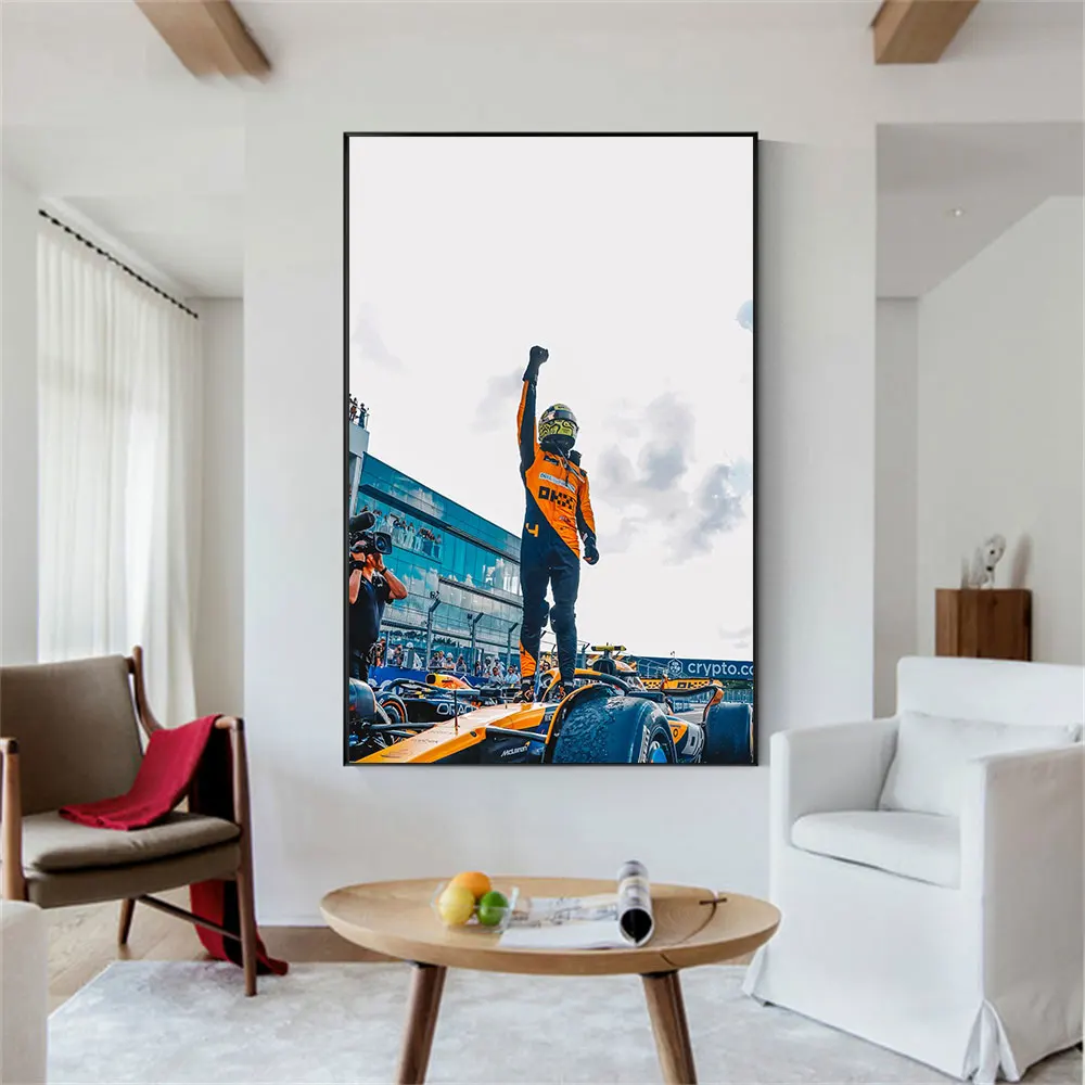 

F1 Champion Lando Norris Car Poster Canvas Wall Art for Racing Fans Formula 1 Decor Living Room Office Man Cave Decor