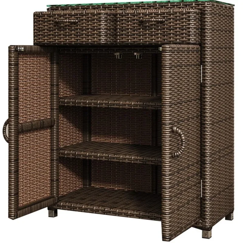 Villa rattan woven shoe cabinet storage door outdoor sunscreen water balcony sundries locker corridor moisture-proof and breatha