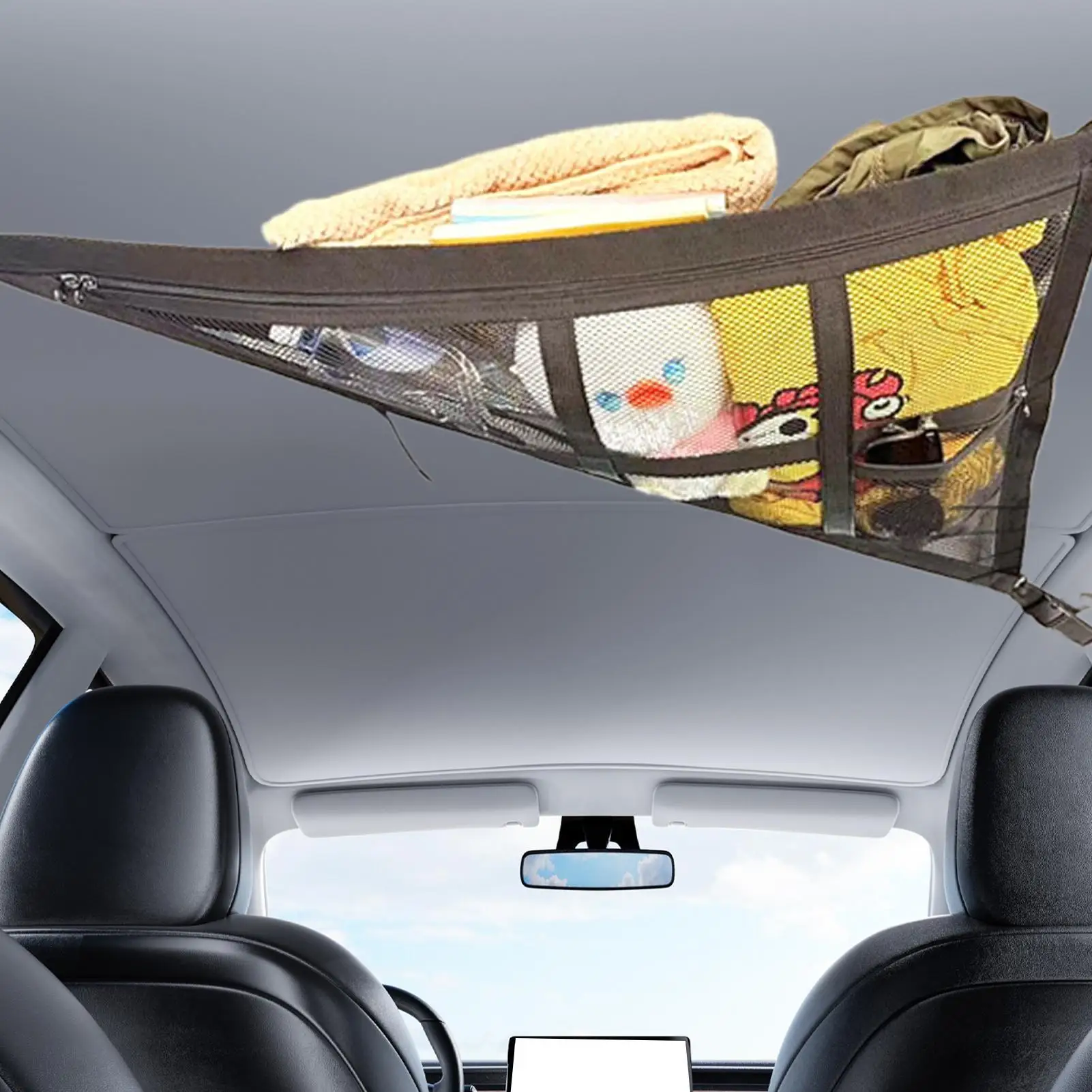 Car Strong Net Bag Load-Bearing Mesh Car Roof Storage Capacity Car Ceiling Auto Accessories Organizer Triangle Net for SUV truck