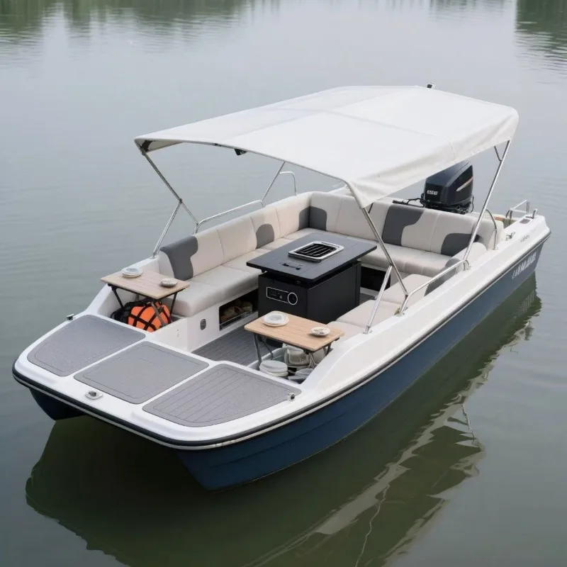 Water leisure catering boat, reception boat with awning pleasure boat c