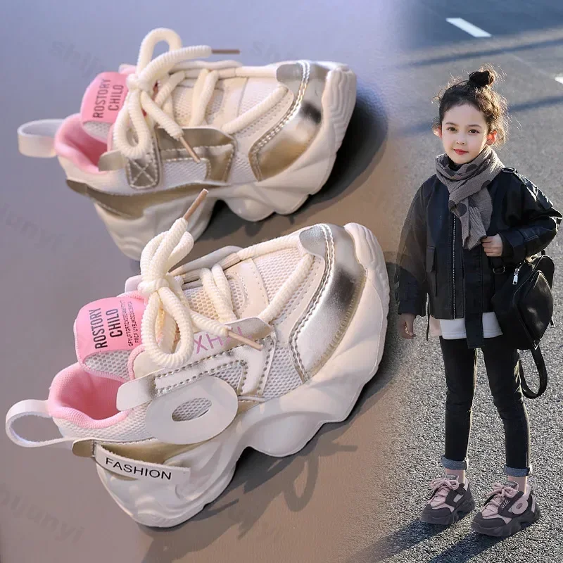 Kids Spring Sneakers Boys Girls School Casual Shoes New 2025 Outdoor Breathable Running Shoes Children Soft Sole Non-slip Sports